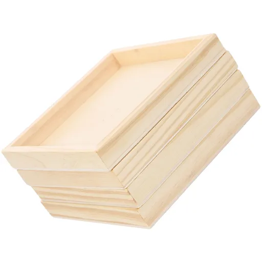 4-Piece Khaki Wood Puzzle Organizer Set - Storage Boxes for Kids Building Blocks and Toy Storage
