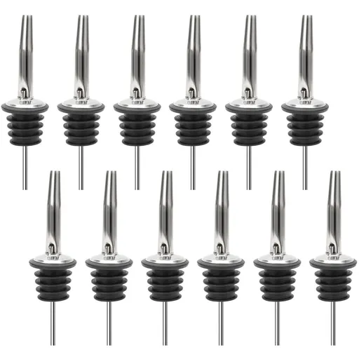 12/Pack Liquor Pourers with Tapered Speed Jet, Stainless Steel Chrome Tapered Pourer Dispenser Spouts, Olive Oil/Syrup pour spout