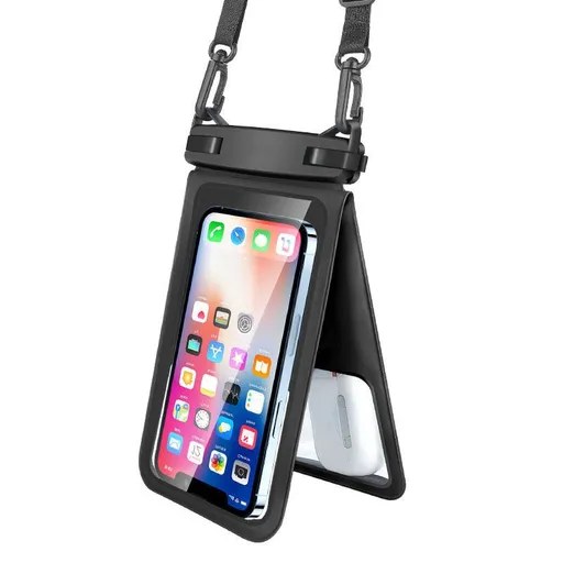 Waterproof Phone Pouch Dual Compartment IPX8 Floating Dry Bag with Adjustable Lanyard for Beach Swimming Snorkeling Surfing Boating Kayaking and Outdoor Water Sports (M, Black)
