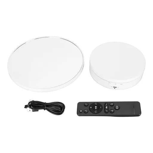 Rotating Display Stand 2 in 1 Automatic 360 Degree Electric Turntable with Remote Control for Photography Product Jewelry White