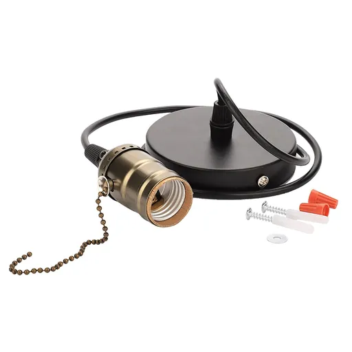 E27 Vintage Pendant Light Holder with Pull Chain Switch Lamp Base Ceiling Mounted (Bronze)
