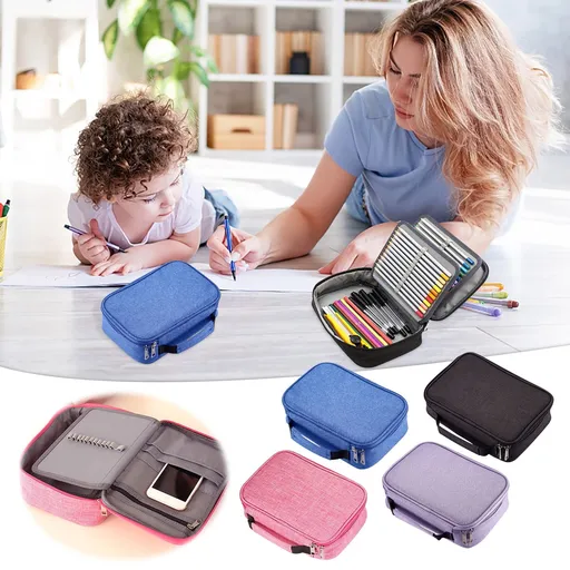 Pencil Case, 72-Slot Art Supply Organizer - Hanging Pencil Case with Ventilated Design, Storage for 72 Pens/Markers/Brushes (Portable) 9.1×5.9×2.8 in Hot Pink