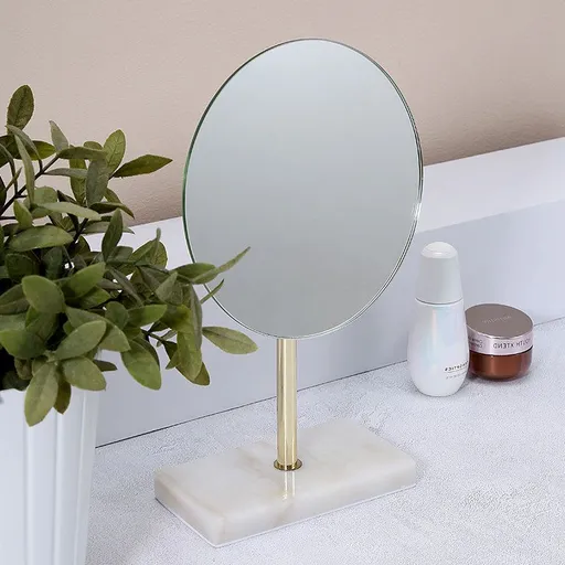 Desktop Makeup Mirror Marble Gold-Plated Princess Mirror Single-Sided HD Dressing Mirror Creative Simple Decoration Small