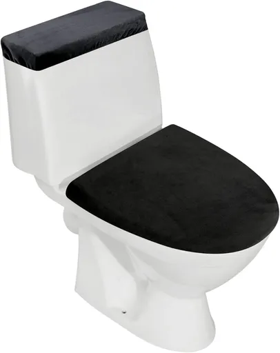 Stretch Velvet Toilet Lid Cover and Toilet Tank Lid Cover, Bathroom Super Soft Toilet Lid Cover Set Luxury Velvet Plush, with Elastic Bottom, Machine Wash, Black