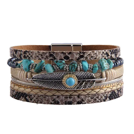 Gravel Bracelet Bohemian Style Foreign Trade Plant Leaf Accessories Retro Simple Versatile Men and Women Natural Stone Bracelet