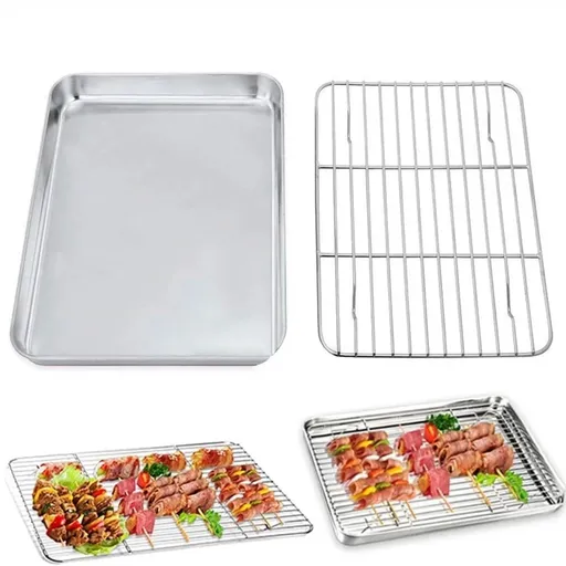 Baking Sheet With Cooling Rack, Half Sheet Pan With Wire Rack Set, Oven Baking Tray and Rack Set,15.75x11.8inch,Non Toxic & Easy Clean,Heavy Duty 12"