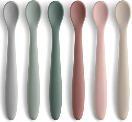 6-Piece Silicone Baby Feeding Spoons, First Stage Infant Soft-Tip Easy on Gums I Training Spoon | Utensils Supplies, Dishwasher & Boil-proof -