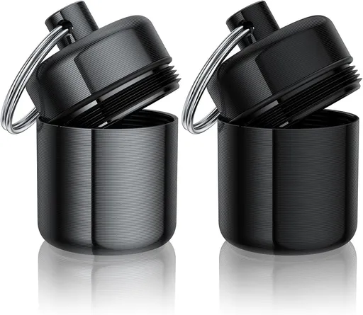 2 Pack Metal Earplug Case Aluminum Waterproof Keychain Pill Holder for Travel Black, Aluminum Construction, Waterproof Design