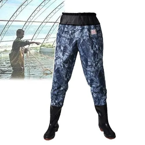 Waist Wading Pants, Thickened Rain Boots, Water Pants with PVC Waterproof, Anti Slip, Wear-Resistant Wading Boots,for Fly Fishing,Duck Hunting,Kayaking - Camo1 - Size 40