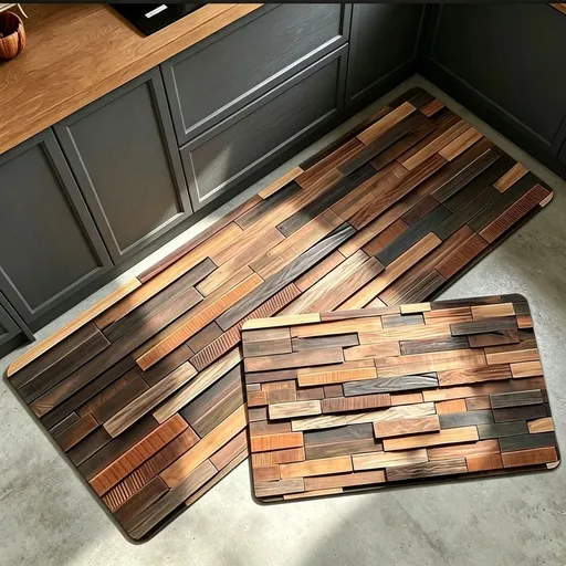 2 Piece Wood Grain Doormat Set Rustic Industrial Style Entryway Rug Non Slip Backing for Kitchen Bedroom Living Room Outdoor