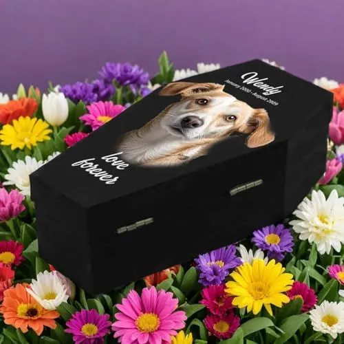 Personalized Pet Urn for Ashes - Small Wooden Pet Casket with Custom Photo & Name Engraving - Memorial Keepsake for Cats, Dogs, Rabbits - 6 Inch Handcrafted Pet Coffin - Black - Size 6"L x 3.27"W x 1.5"H