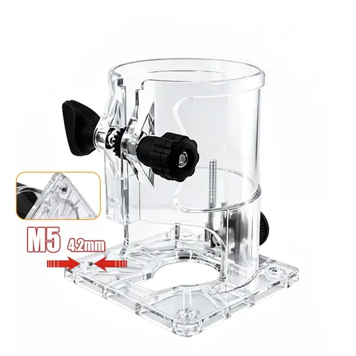Transparent Router Base Protective Cover with Adjustable Knobs and Dust Port for Woodworking Trimming and Slotting, Compatible with Multiple Router Models, Clear PP Tool Accessory (Fully Transparent, M5)