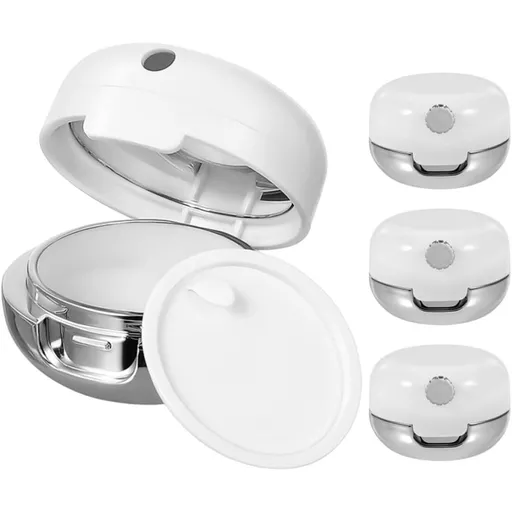 4pcs Refillable Mirror and Silicone Brush Lip Balm Jar, Portable Compact Container for Travel and Daily Makeup Storage