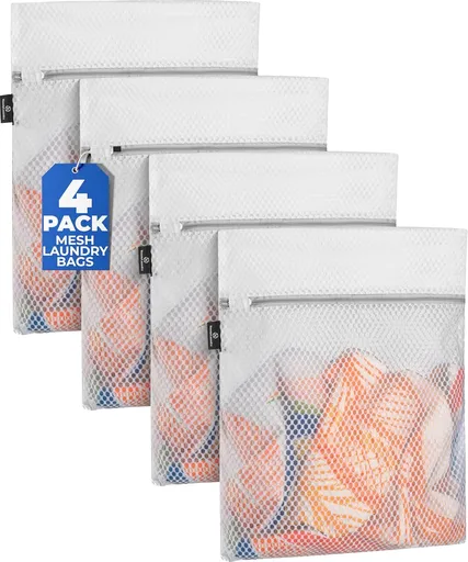 Mesh Laundry Bag - 4 Pack Zippered Honeycomb Net for Delicates - Delicates Wash Bags for Lingerie, Socks & Underwear - 12x16 Durable Washing Machine Protector