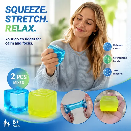 Mixed Blue & Green Ice Cube Squishy 5cm 2 Pack, Coastal Garden Chill Twin Set