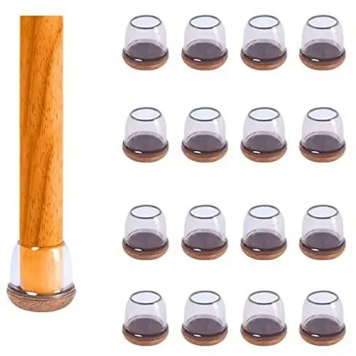 16 Piece Silicone Chair Leg Floor Protectors with Wrapped Felt Round Transparent