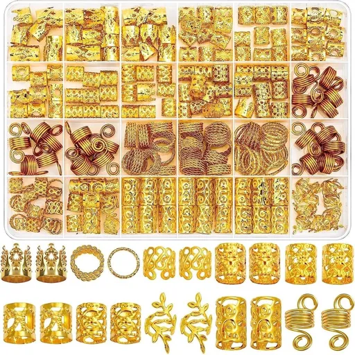 220 Pcs Hair Jewelry for Braids, Gold Hair Jewelry Pendants for Braid, Loc Jewelry for Hair Dreadlock with Ring Cuffs Charm Dreadlock Accessories Hair Decorations for Women and Men