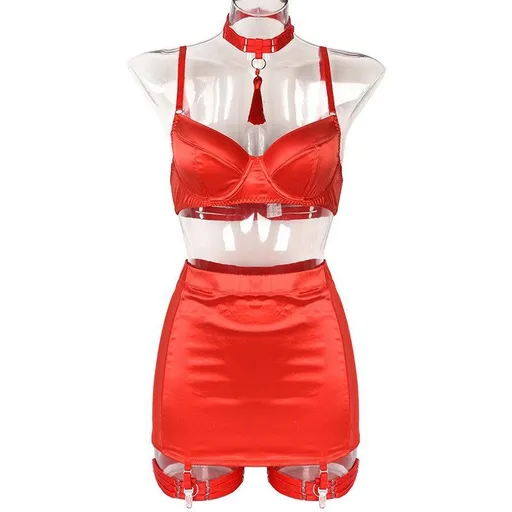House Of Dasein Christmas Day Uniform Neck Hanging Tassel Split Style Lingerie - Red (Without Gloves) - S