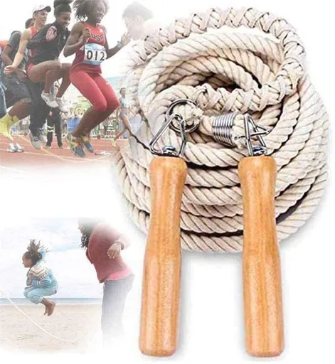 Groups Rope Skipping Spring Loaded, 22.9ft Multiplayer Jumping Rope Skipping Best Team Long Rope Jumping with Wooden Handle