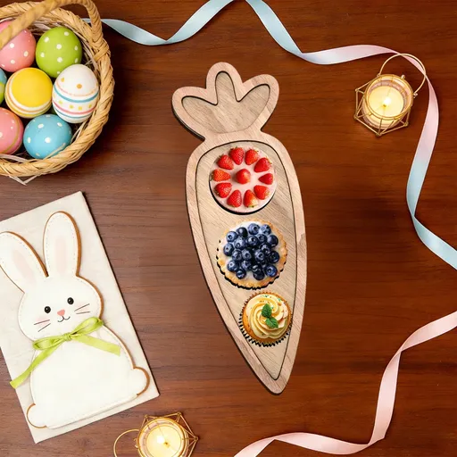 Easter Charcuterie Board, Easter Egg Bunny Wooden Serving Tray, Rabbit Cheese Appetizer Board, Snack Serving Platter, for Home Spring Party Food Holiday Salad Dish, Fruit Plate Supplies KhakiE