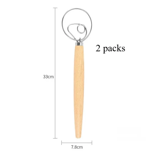 2 Pack Danish Dough Whisk Long Handle, Stainless Steel Dough Mixer for Bread Dough Artisan Baking