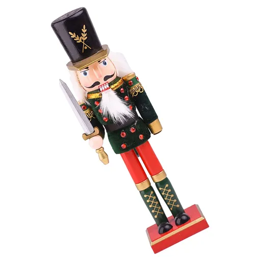Nutcracker Figurine Exquisite Xmas Themed Wooden Nutcracker Ornament for Wine Cabinet Desk Green Sword Soldier