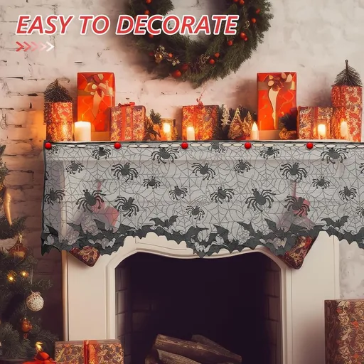 Subtle Black Bats Window Curtain for Holiday and Fireplace Decoration