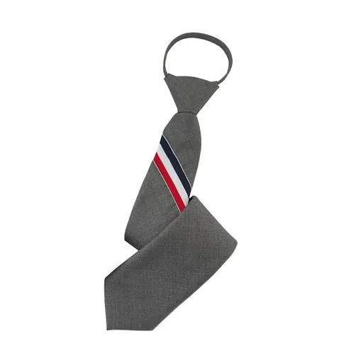 Men's zipper tie Fashion Pattern Striped Cotton Tie Preppy Student Slim Necktie - Grey