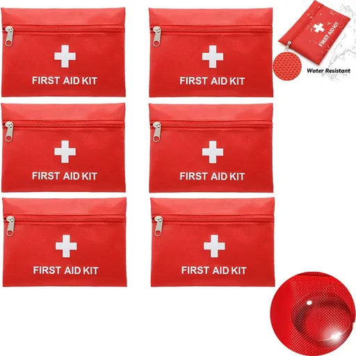 6 Pcs Red First Aid Bag,Empty First Aid Kit Pouch,Compact Portable Medical Emergency Bag for Emergency at Outdoors Hiking Backpacking Travel Car Cycling,Survival Gear Bag (Oxford Cloth)