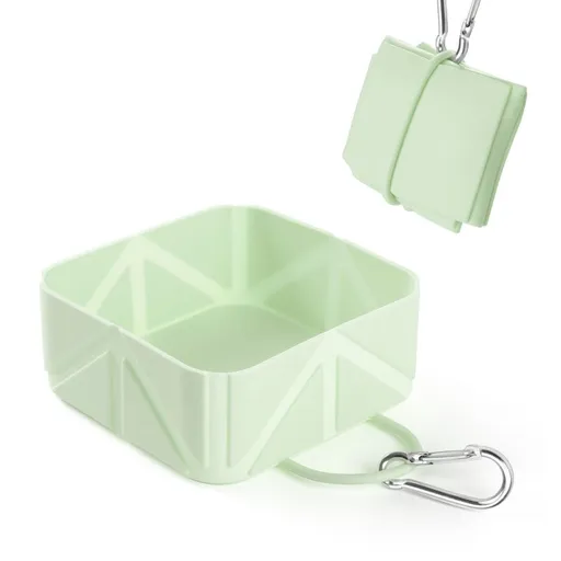 2-Pack Green Portable Silicone Pet Travel Bowl - Foldable Outdoor Water & Food Dish for Dogs & Cats - Eco-Friendly, Lightweight & Durable with Aluminum Carabiner for Walking, Hiking & Camping