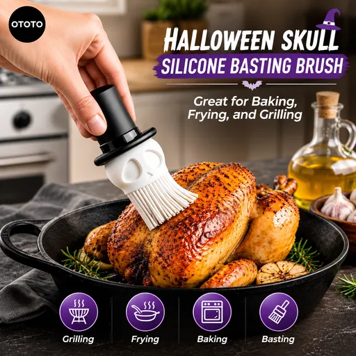 Skeleton Top Hat Silicone Basting Brush – Whimsical Halloween Kitchen Tool for Baking, Grilling, and BBQ, Perfect for Spreading Oil, Butter, and Sauces in Style (White)