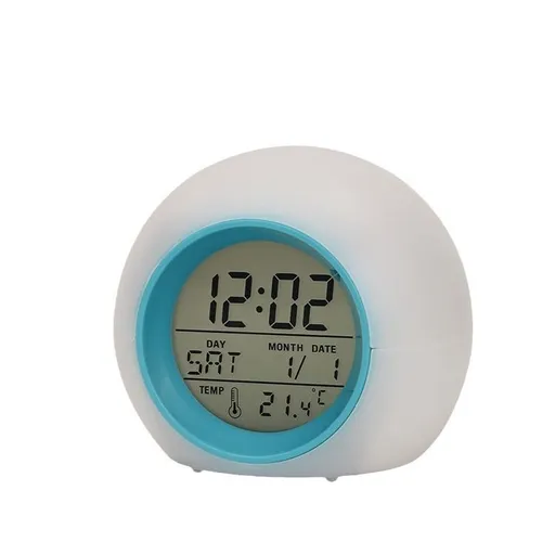 7 Color Changing Night Light Kids Alarm Clocks LED Glowing Wake Up Bedside Clock Gifts, Touch Temperature Detect