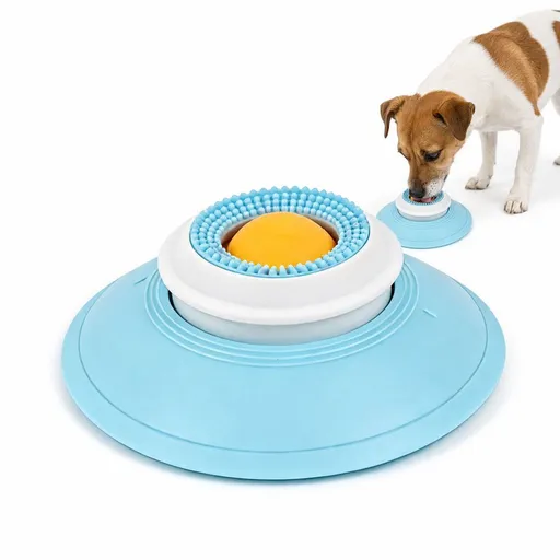 Anti-Gulp Dog Food Bowl with Rollerball for Liquid Snacks and Yogurt, Non-Slip, Yellow