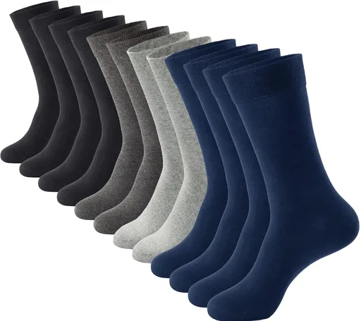 Men's Dress Socks 6 pairs Black Cotton Crew Socks, Anti-Odor&Breathable for Business/Casual, Size 6-15