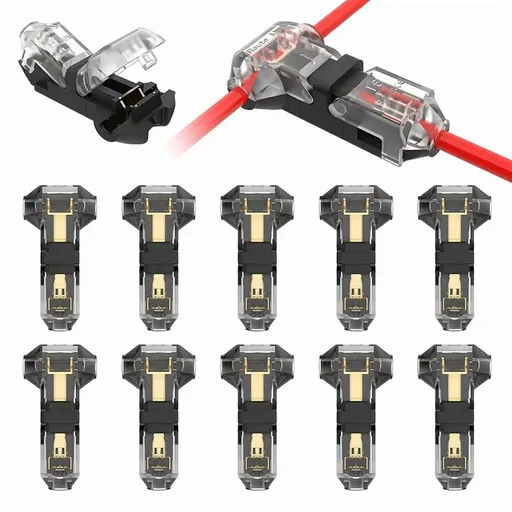 T Tap Wire Splice Connectors for 16-20 AWG, 3 Way 1 Pin Low Voltage Wire Connectors 10Pcs Solderless No Wire Stripping