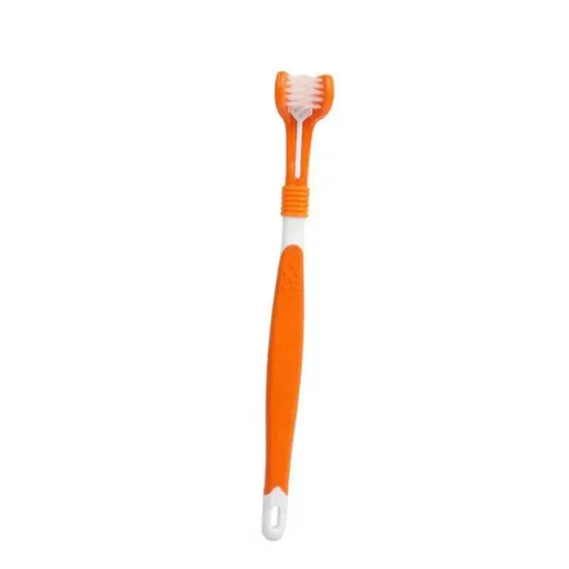 Three Sided Dog Toothbrush Pet Cat Teeth Cleaning Tool Oral Mouth Care Soft Bristle - Orange