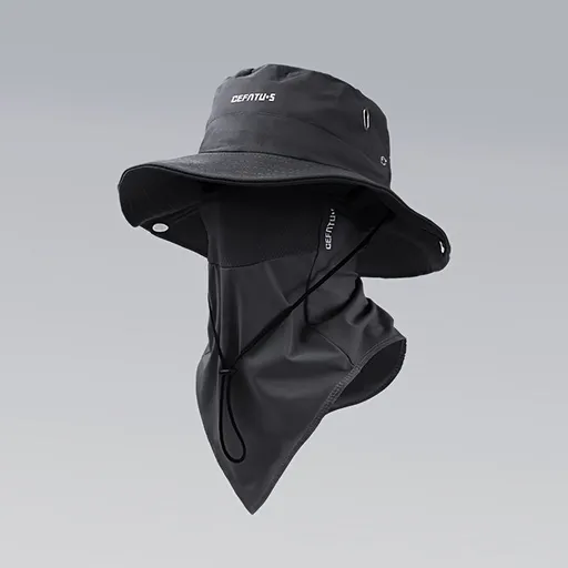 men's hat,wide-brim sun hat,two-piece hat,beach hat,hiking hat,outdoor work hat,foldable hat,unisex hat,face mask hat,breathable hat,Australian sun hat,mosquito protection hat - Black - Size Hats and masks