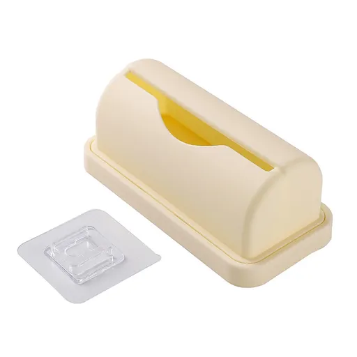 Wall Mount Trash Bag Dispenser, liner organizer for small bins with no punch installation for kitchens bathrooms and offices, Beige