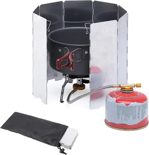 8 Panel Foldable Camping Stove Windscreen, Lightweight Aluminium Wind Shield with Carry Bag for Butane Stoves, Picnics and Outdoor Cooking