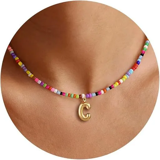 Colorful Initial Necklaces Graduation Gifts for Girls Kids Teens, 6-18 Year Old Girl Birthday Gift Teen Girl Gifts Trendy Stuff Gold Bubble Letter Pendent Necklace Jewelry（C)