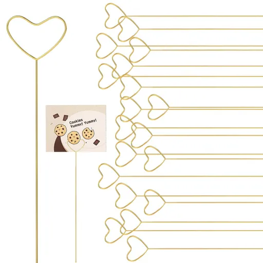 20Pcs Floral Picks Metal Floral Place Card Holder,Heart Loop Picture Holders, Flower Card Holder Stick,Gold Heart Floral Picks