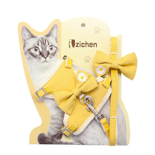 Pet Traction Strap Polyester Cat Dog Yellow (embroidered) S-size cotton nylon mesh cat pull chest