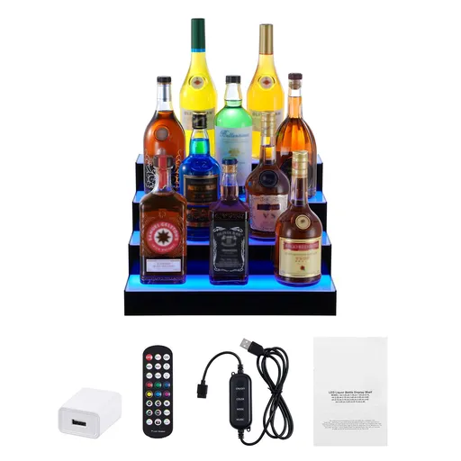 LED Lighted Liquor Bottle Display Bar Shelf RF & App Control 406 mm 4-Step