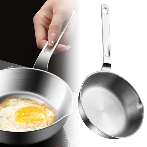 Mini Egg Pan Stainless Steel, Small Frying Pan with Multi-Layer Bottom for Butter Melting and Omelet Cooking, Compatible with Gas and Induction Stoves, 15.3cm