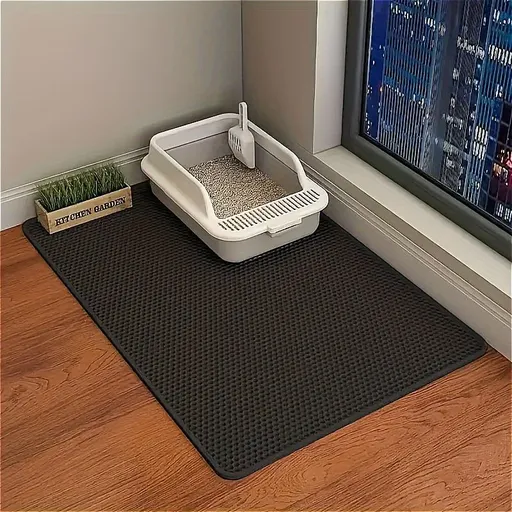 Double-Layer Honeycomb Cat Litter Mat – Waterproof, Slip-Resistant, Leak-Proof, and Easy-Clean Pet Mat for Litter Box Area, Odor-Free and Durable with 6 Vibrant Colors Available (2XL, Black)