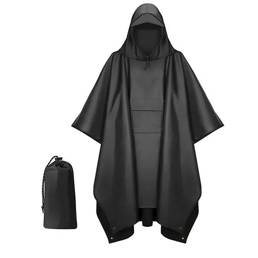 Adult Rain Poncho with Hood, Adult For Camping, Hiking, Travel, Outdoors,Coat Hooded Trench Jacket Outdoor Hiking（black）
