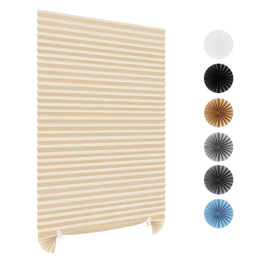 60 x 150 CM Beige Self-Adhesive Pleated Window Blinds (2 Packs) - No-Drill Cuttable Light Filtering Shading Blinds