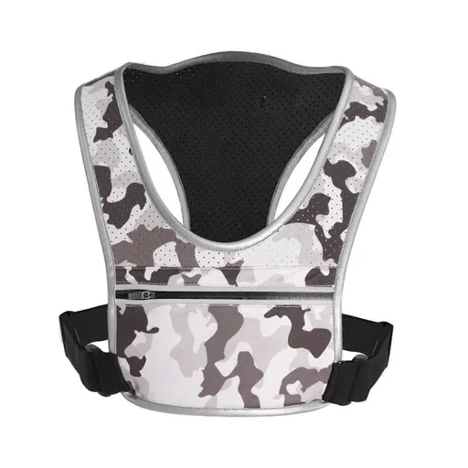 Running Chest Pack with Phone Pocket Reflective Strips Water Bottle Holder Breathable Sports Vest Bag for Hiking Cycling Outdoor - White