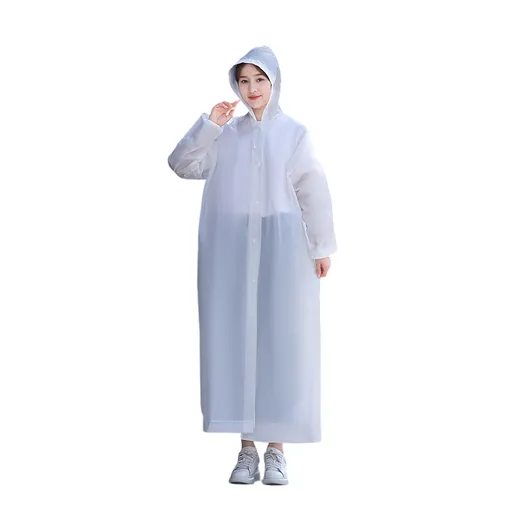 2 pcs White Reusable EVA Hooded Raincoat - 150 g Lightweight Long Rain Jacket with Drawstring Hood, Snap Front and Elastic Cuffs for Travel, Walking and Outdoor Use