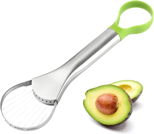 3-in-1 Avocado Slicer with Stainless Steel Pitter, Cutter and Scoop for Safe Fruit Preparation, Salads and Kitchen Use, Green